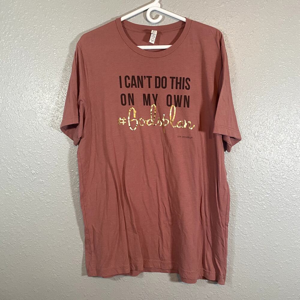Canvas Womens XL Pink Blush Short Sleeve Tee Top Christian God's Plan Shiny Gold